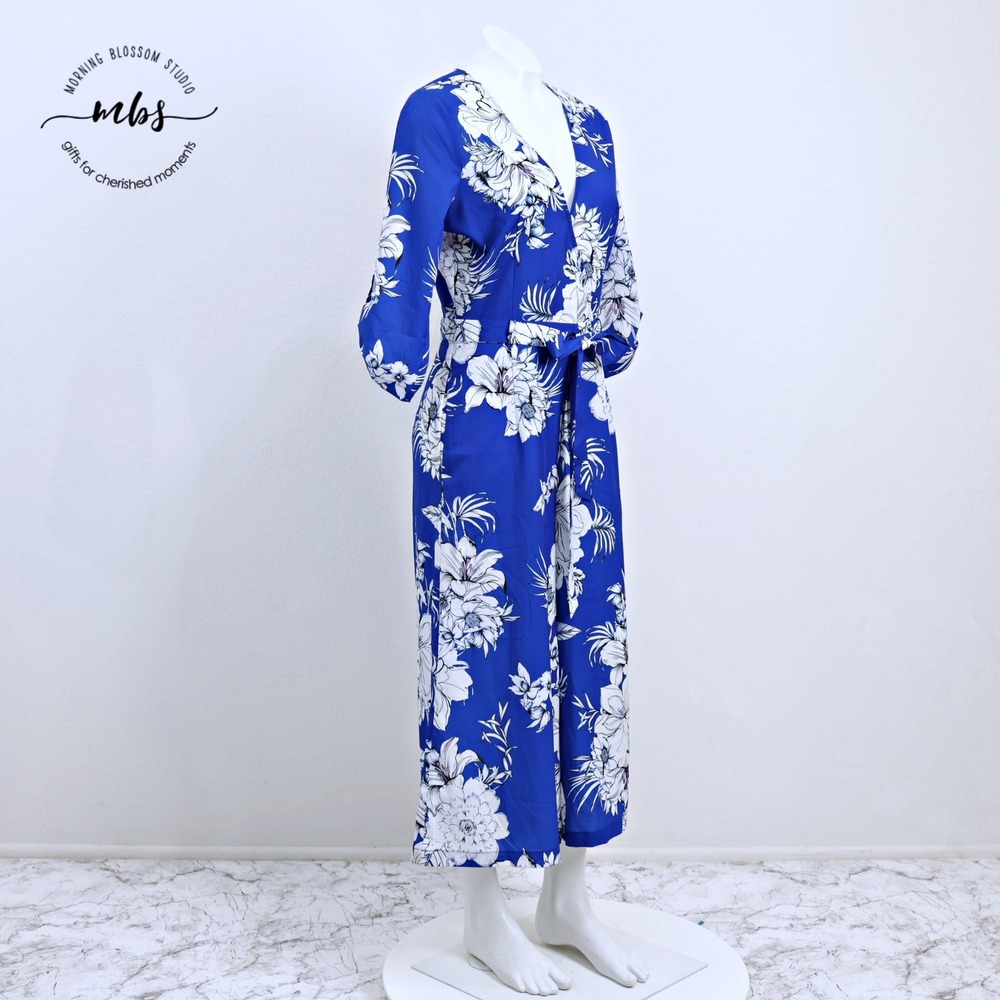 Fleur by Yumi Kim Bohemian Floral Wide Leg Romper Blue White Women L
